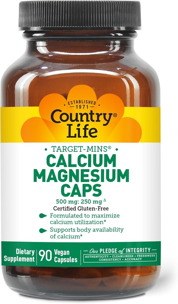 Country Life Target-Mins Calcium Magnesium Complex - 1000mg Calcium, 500mg Magnesium, Glutenvrij supplement voor botgezondheid