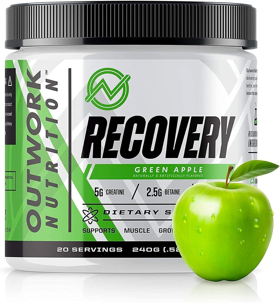 Outwork Nutrition Post Workout Recoder - Creatine Monohydrate, KSM-66 Ashwagandha & Tart Cherry - Speeds Recovery, Eases Soreness - Creatine Powder untuk Pria & Women, Green Apple, 240 Gr