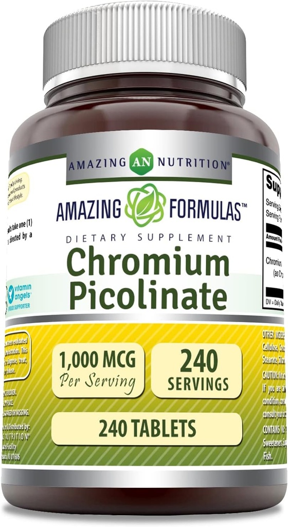 Amazing Formulas Chromium Picolinate 1000 Mcg | Tablets Supplement | Non-GMO | Gluten-Free | Made in USA (1 Pack | 240 Count)