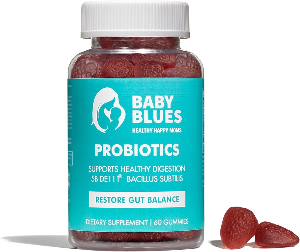 Baby Blues Probiotics for Women - Organic Strawberry Flavor - Gut, Immune, Skin & Vaginal Health - 5 מיליארד CFU DE111® - תוספת טבעונית עבור אמהות - תמיכה טרום / לידה