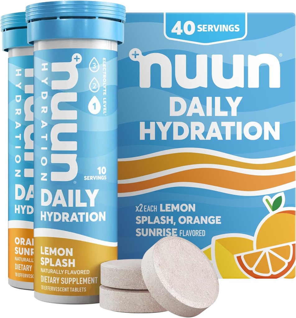 Nuun Daily Electrolyte tablete cu magneziu, calciu, potasiu, clorura & sodiu, gluten gratuit, zahăr fără, & Vegan, mixt Citrus Flavor, 4 pachet (40 Serviri Total)