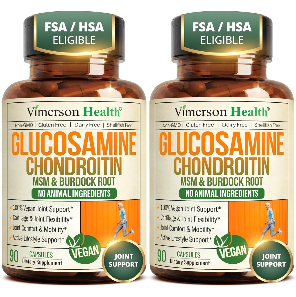 Vegan Glucosamine Chondroitin MSM – Joint Supplements for Men and Women with Glucosamine Sulfate 1500 mg – Joint Health Supplement for Cartilage, Mobility & Joint Support – 2 Pack