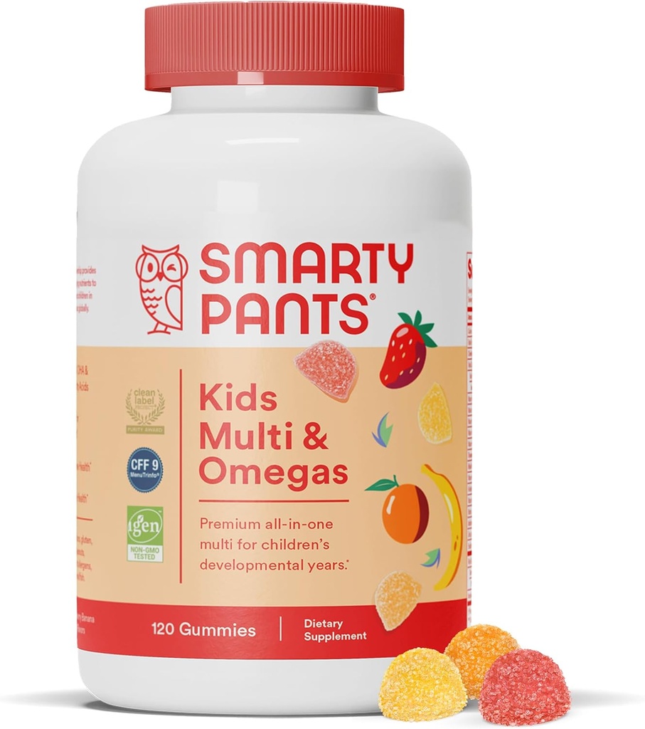SmartyPants Kids Complete Gummy ויטמינים: Multivitamin, ויטמין D3, B12 (Methylcobalamin), אומגה 3 DHA / EPA Fish שמן, 120 ספירה