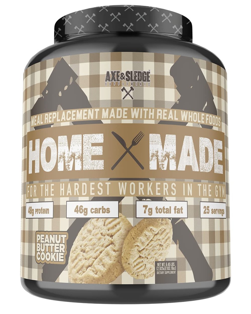 Axe & Sledge תוספים Home Made Whole-Foods-based אבקת החלפת Meal עם Enzymes עיכולive, חלבונים, carbohydrates ושומן, 25 מנות (Peanut Butter Cookie)