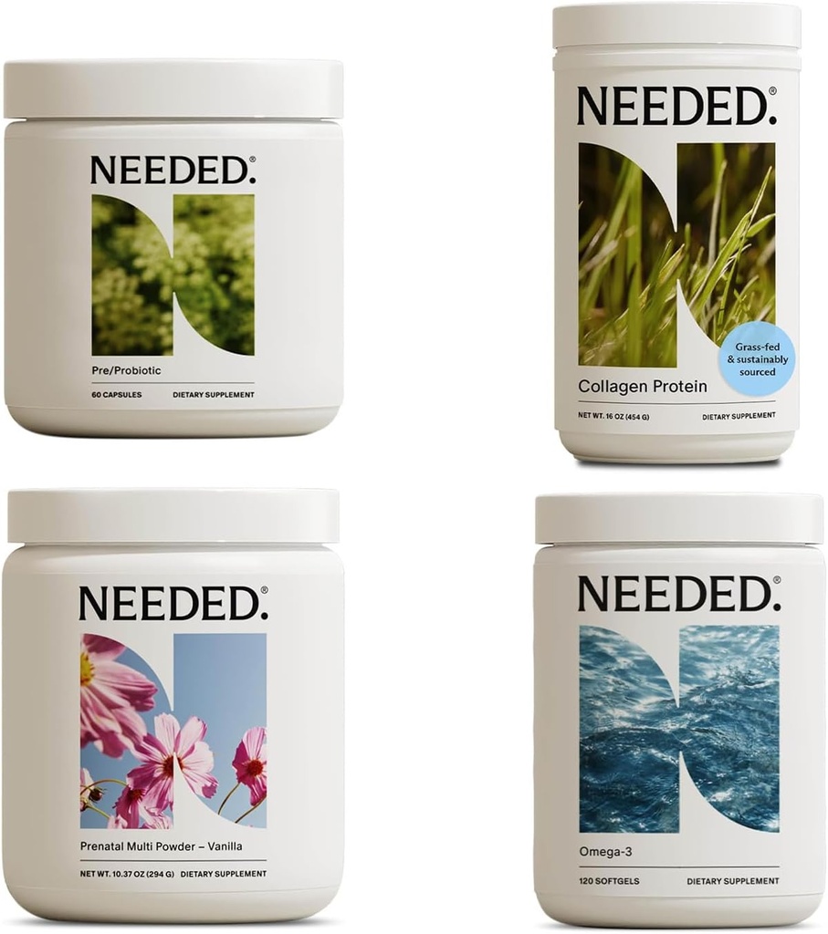 Precisava. Pacote pré-natal completo, multivitamina, pré/probiótico, colagénio, & Omega-3 para gravidez e pós-parto