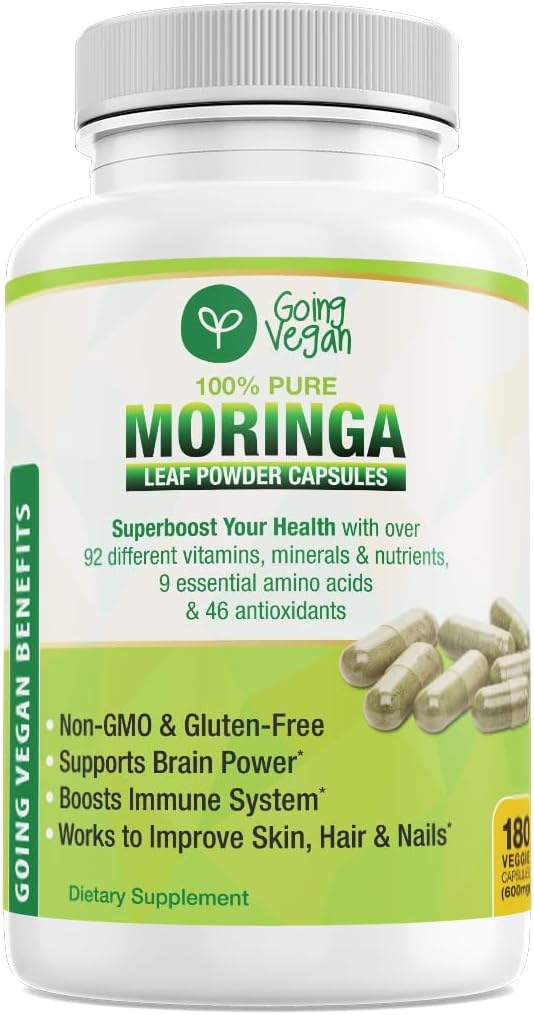 Moringa Capsules, 180 Vegan Pleifera Leaf Powder Piells, 1200mmg Per Serving, No-GMO i Guten-Free, 3 mesos de distribuïdora, implementació del sistema, Metabolisme i Energia Boomer