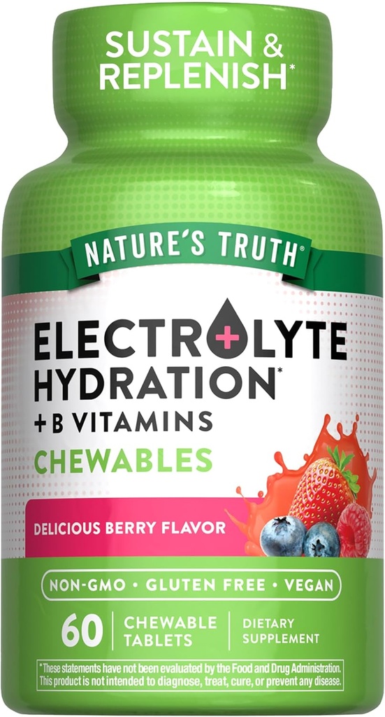 La verità della natura Electrolyte Tablets | 60 Count | Non OGM & Gluten Free Chewable Supplement per l'idratazione | Berry Flavor