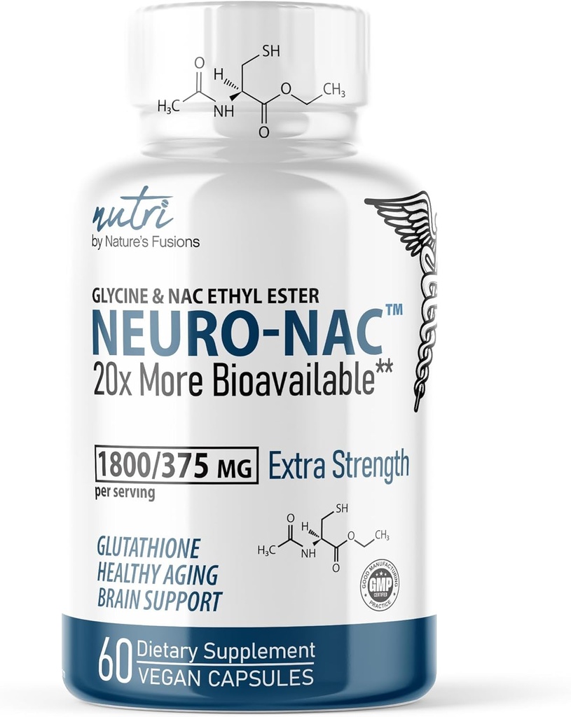Nature's Fusions Neuro NAC Supplement 375mg Extra Strength with 1800mg Glycine - N-Acetyl Cysteine Ethyl Ester - NAC 600 mg-dan 20x Daha Bio Mövcuddur - Boost Glutathione 10x Daha Liposomalal