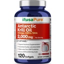 NusaPure Antarctic Krill Oil 2000 mg 120 Softgels, Omega-3 EPA 360mg, DHA 240mg, Soyfree Astaxanthin Supplement Sourced from Krill 800ppm