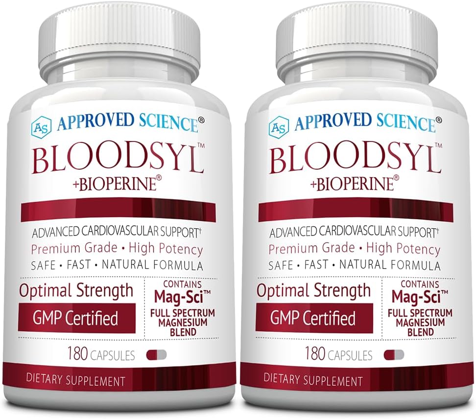 Approved Science Bloodsyl - Supports Blood Flow - Hawthorn Berry, Magnesium, BioPerine - Vegan - 180 Capsules - Pack of 2