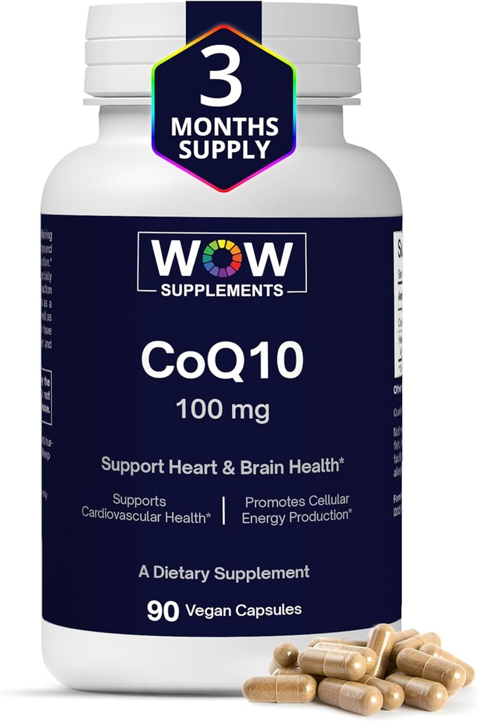WOW добавки CoQ10 100 мг з Hawthorn Berry - Висока Absorption CoQ10 100mg для виробництва енергії, серця та клітинного здоров'я - Non-GMO, Gluten-Free Coenzyme Q10 100mg Supplement - 90 капсули