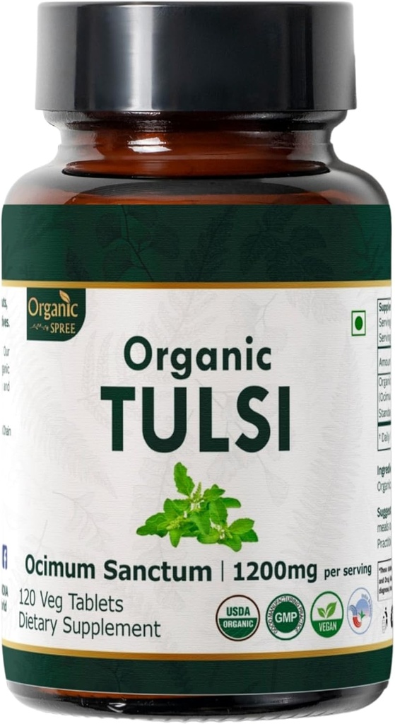 Tulsi 120 Tablets - USDA Organic Holy Basil - soporta alivio do estrés e equilibrio adaptativo | Suplemento dietético 120tab