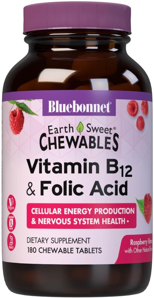 Bluebonnet Earth Economy B12 1000 Mcg & Folic & Filicic Bythborm Byan B 12 วิตามิน - 180 Tabletables