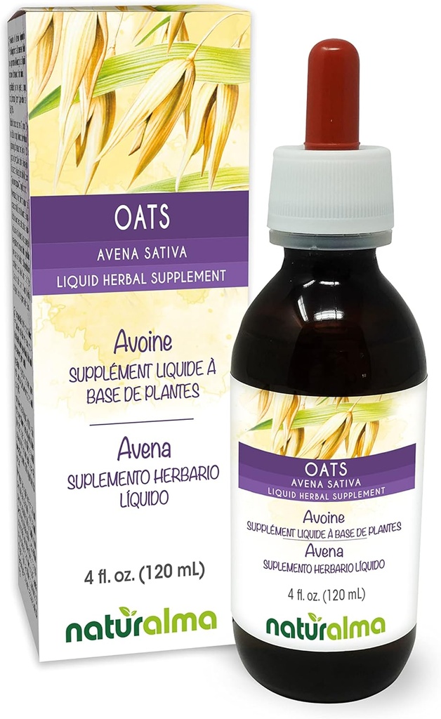 Naturalma Oats (Avena Sativa) Alkoholik gabeko Tincture - 4 fl oz Liquid Erauzketa Drops - Herbal osagarria - Vegan