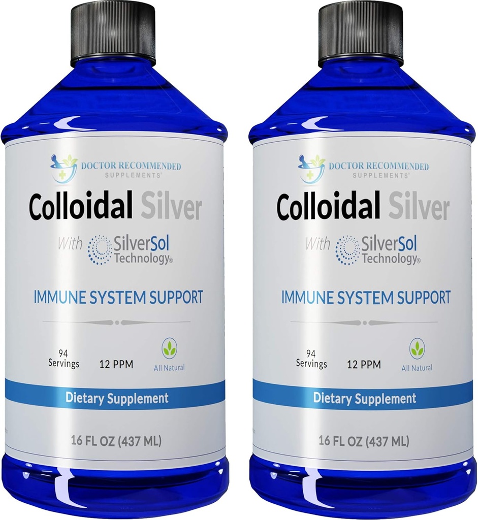 Kolloid ezüst folyadék - 12 PPM Premium Silver Solution, 60 MCG Per Serving, All Natural, Vegan Immunrendszer Support, Ionic Silver Water Daily Mineral Supplement (2- 16 Fl oz palackok)
