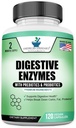 Digestive Enzymes Plus Probiotika & Prebiotika, 120 Veggie Capsules, For Digestion Med Amylase, Bromelain, Papain, Lipase, Lactase, Protease, Papain, Cellulase, Vegan & Glutenfri, 2 måneder Supply