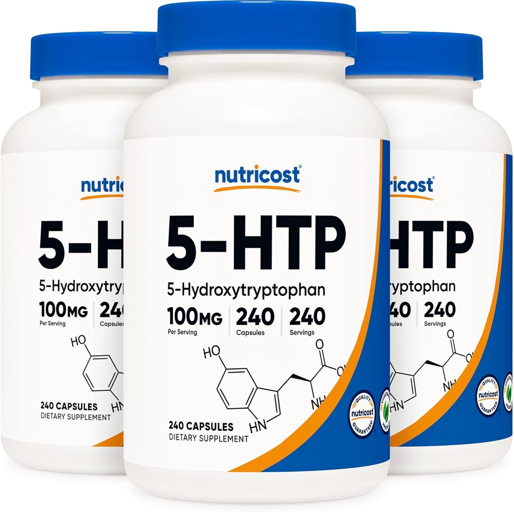 Nutricost 5-HTP 100 mg, 240 Vegetarian Capsules (5-Hydroxytryptophan) - Non-GMO & Gluten Free (3 Şişe)