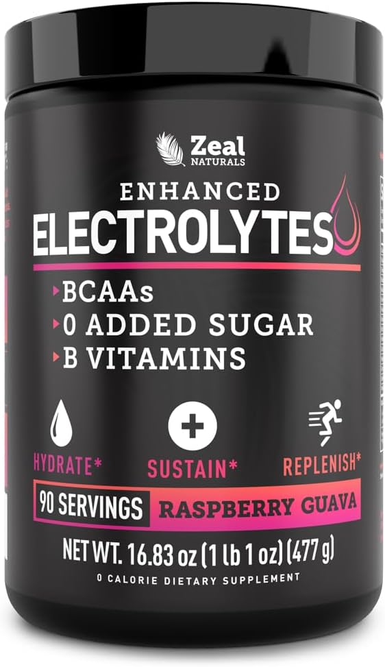 Zeal Naturals Electrolyte Powder Recovery Drink (90 서빙 | 라즈베리 과바) w 0 Sugar +BCAAs +B-Vitamins Electrolyte Supplement w 칼륨 아연 및 마그네슘 히드라 션 - Keto Electrolytes