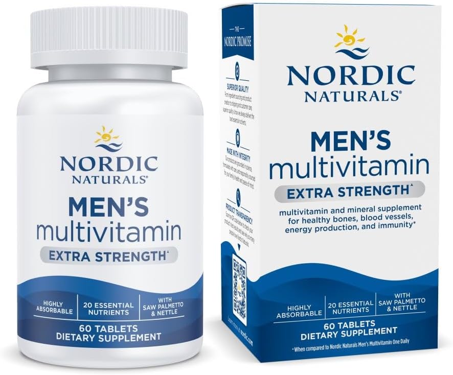 Naturales nórdicos Multivitamina Extra Strength - Bone, Energy, & Blood-Vessel Support - Suplemento de inmunidad - 20 Nutrientes esenciales - 60 Tabletas - 30 Serviciones