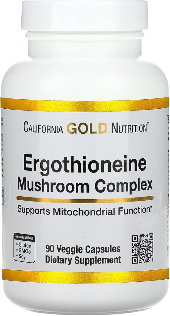California Gold Nutrition Ergothioneine Mushroom Complex with Organic Maitake, Organic Oyster, Organic Lion's Mane Mushroom Extracts eta L-Ergothioneine, 90 Veggie kapsulak