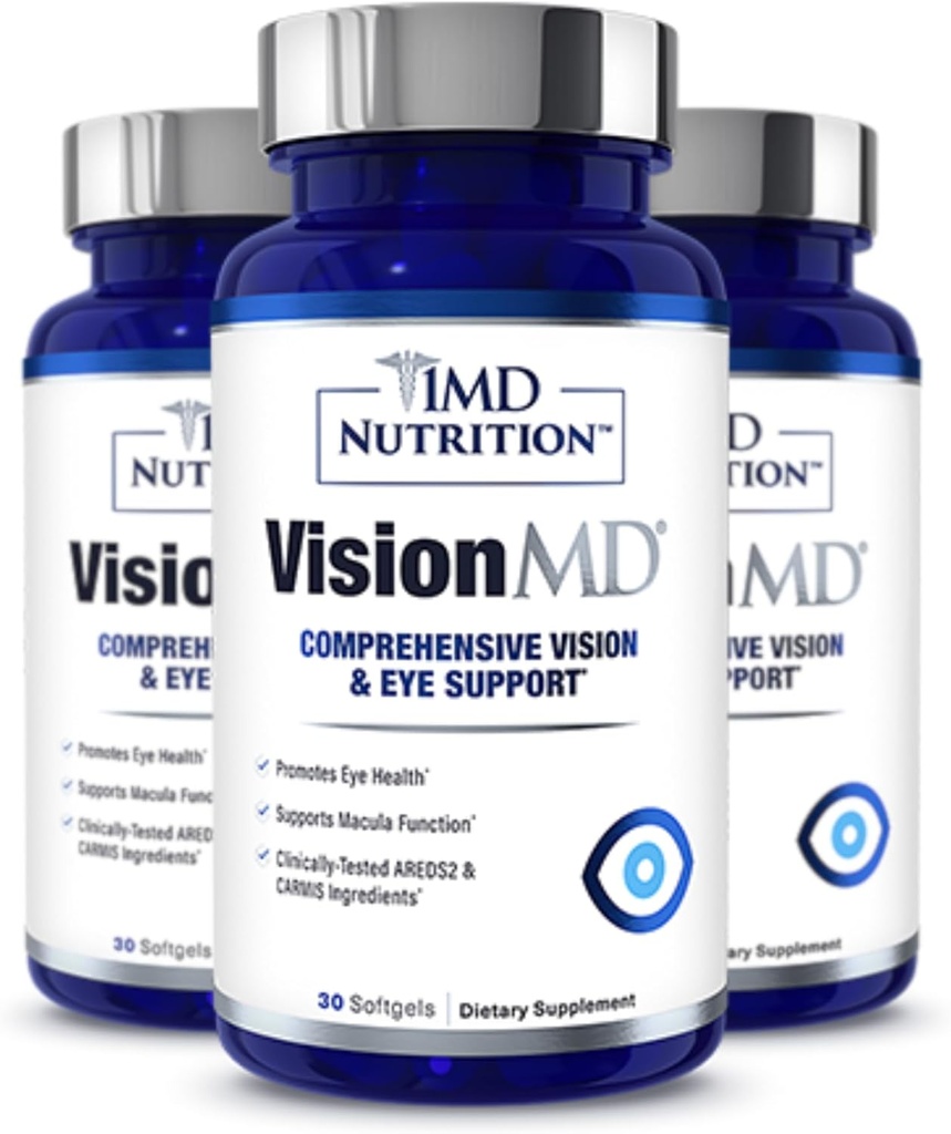 1MD Хранене VisionMD Очен витамин CARMIS - с лутеин и зеаксантин Поддръжка Vision Health, Everyday Eye Stram, & Outasional Dry Eye - 90 Softgels (3-Pack)
