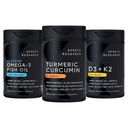Sports Research® Body Wellness Pack - Wild Alaskan Pollock Omega-3 Fish Oil 1250 (90 Softgels), Turmeric Curcumin C3 Complex (120 Softgels) & Vegan 5000IU Vitamin D + 100mcg Mk7 Vitamin K (60 Softgels