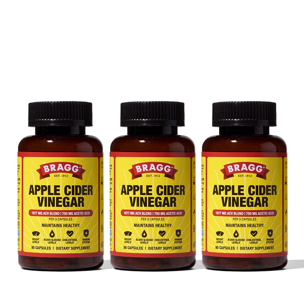 Bragg Organic Apple Cider Vinegar Capsules with Vitamin D and Zinc - (3 Pack) 90 Count - Supports Immune System