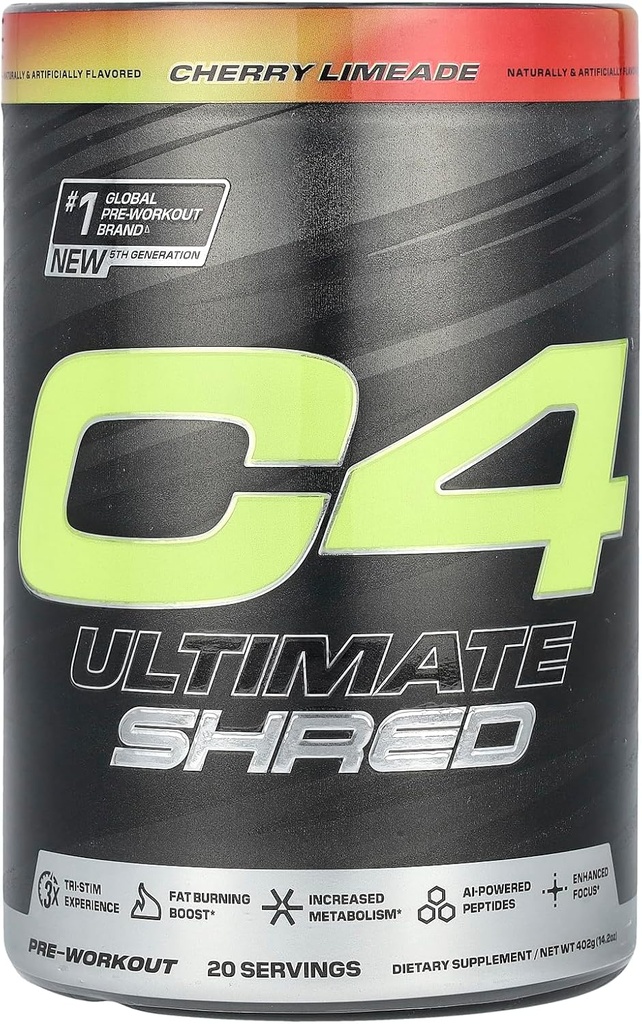 Cellucor C4 Ultimate Shred Pre тренировка прах, метаболизма Допълнение с Cayenne Extract+300mg Кофеин+TeaCrin+Динамин - череша Лимеада, 20 Сервиз