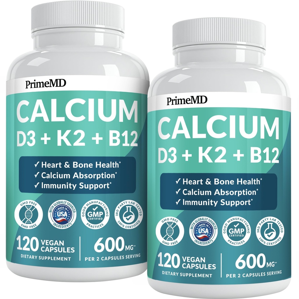 4-in-1 Calcium Supplements for Women and Men - Calcium with Vitamin D3 K2 5000 IU Supplement, 601mg per Serving for Heart, Bones & Body Defenses - Gluten-Free, Vegan-Friendly (240 ct)