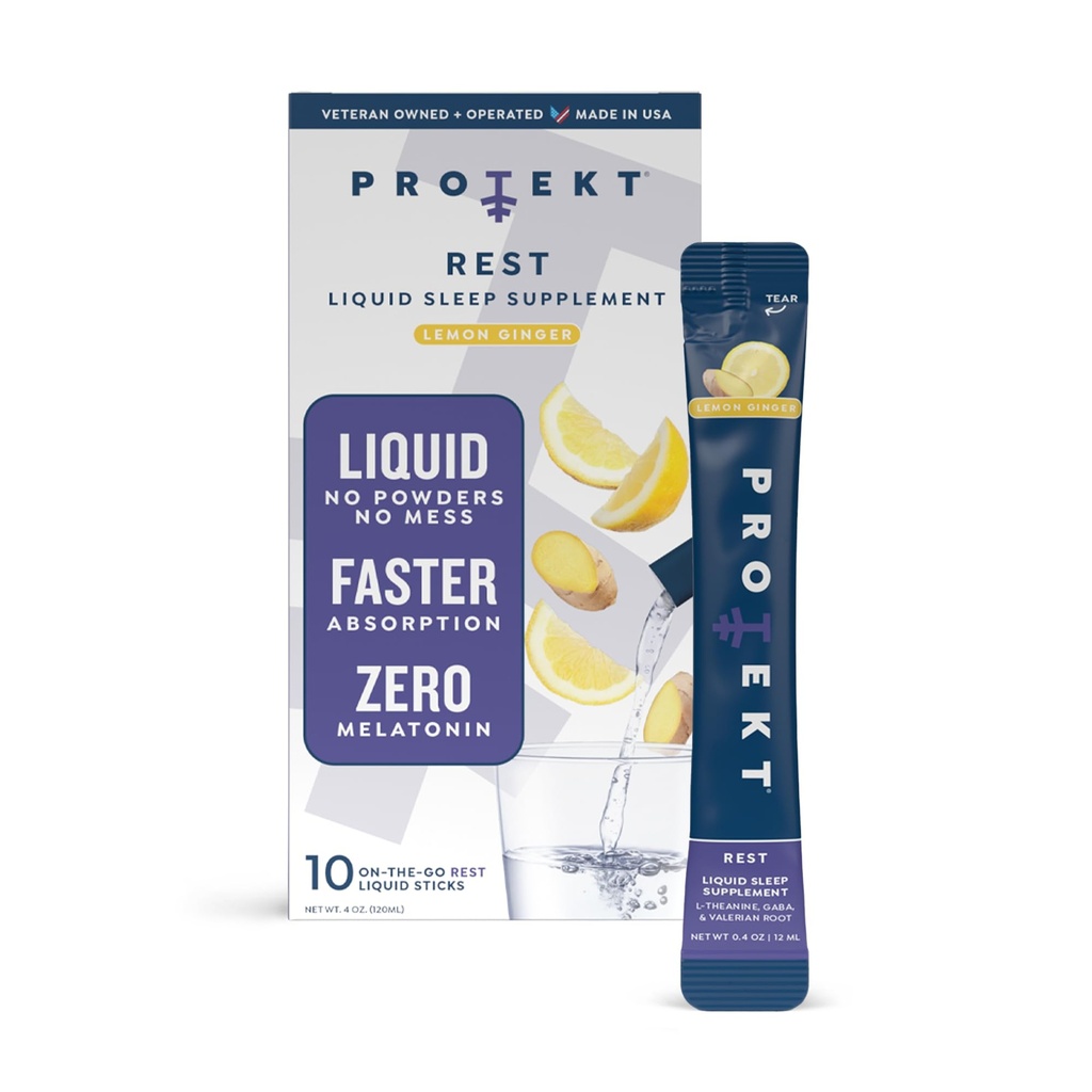 PROTEKT GABA L Theanine Supplement | Melatonin-Free Sleep Aid for Adults | Valerian Root for Night Support & Restful Sleep | GABA Calm Liquid Drink Mix for Adults | Lemon Ginger, Pack of 10