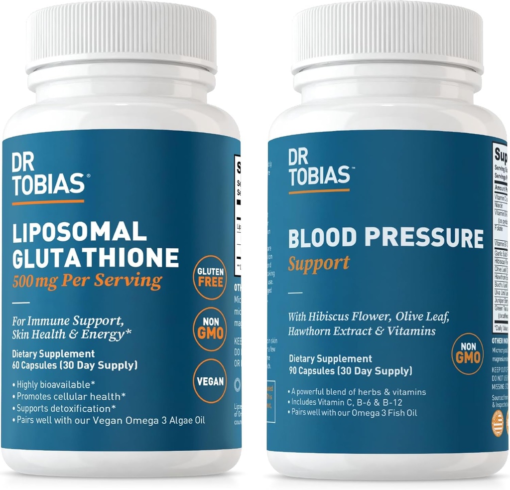 Dr. Tobias Blood Pressure Support and Liposomal Glutathione - Supports Circulatory Health, Detox, and Immune Function - Non-GMOMO