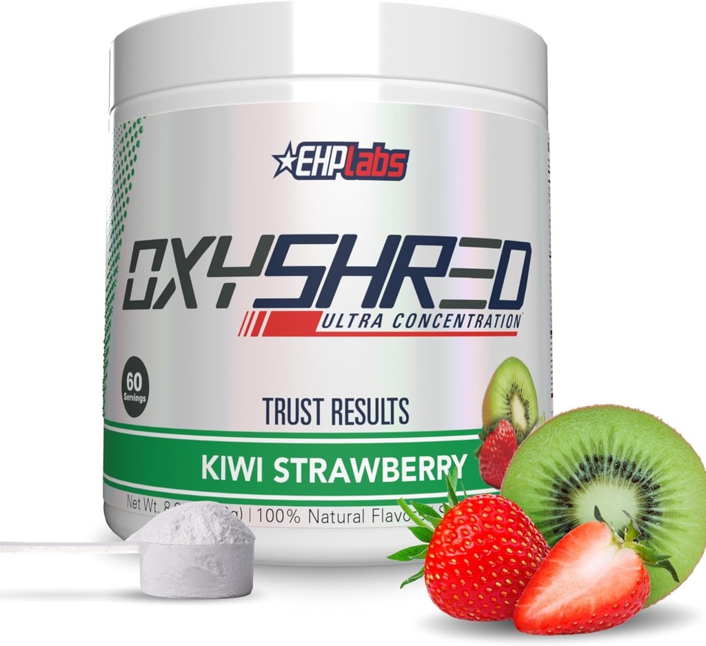 EHP Labs OxyShred Pre Workout Powder - Preworkout Powder with L Glutamin & Acetyl L Carnitin, Energy Boost Drink - киви Ягода, 60 Сервиз