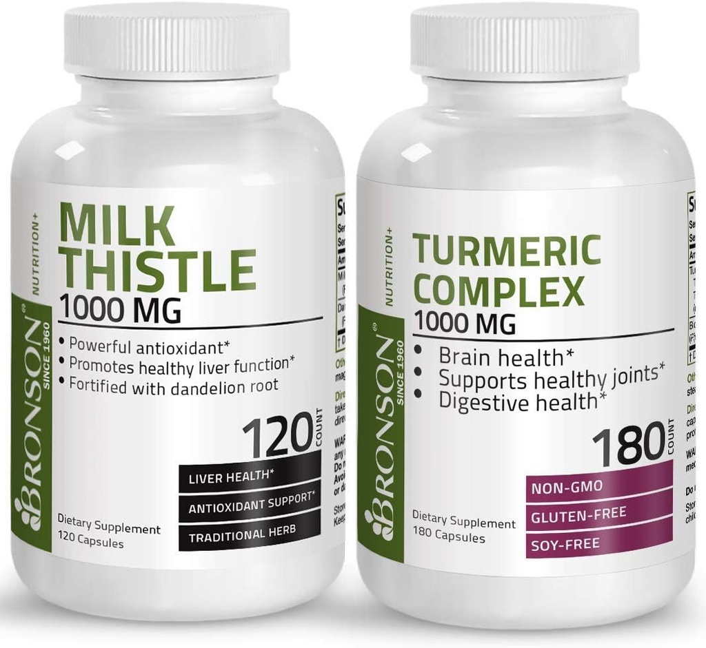 Bronson Turmeric Curcumin BioPerine High Potency Joint Support + Milk Thistle 1000mg Silymarin Marianum eta Dandelion Root