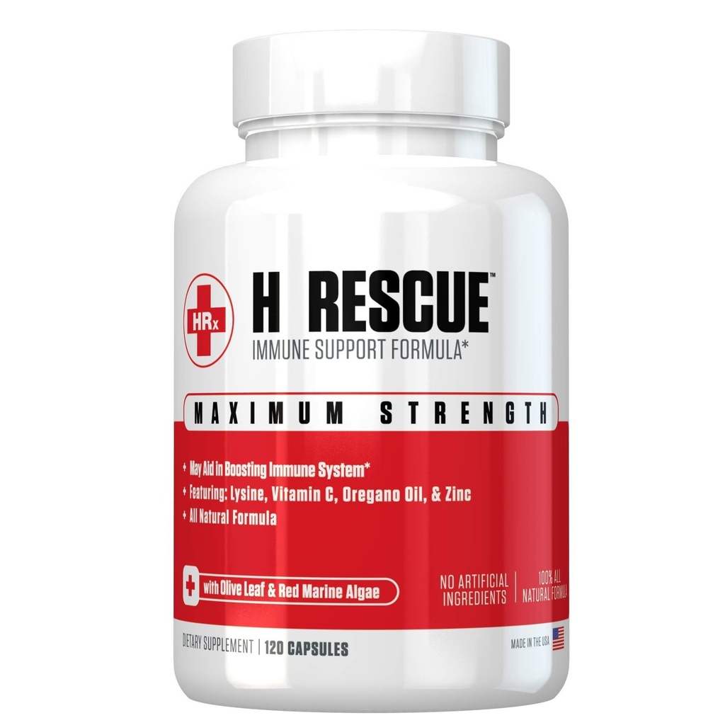 Re+Gen Nutrition H Rescue Immune Support Supplement for Adults, Capsules with Zinc, Vitamin C, L lysine Amino Acid & Oregano Oil for Immunity Health in Men & Women, 120 Capsules