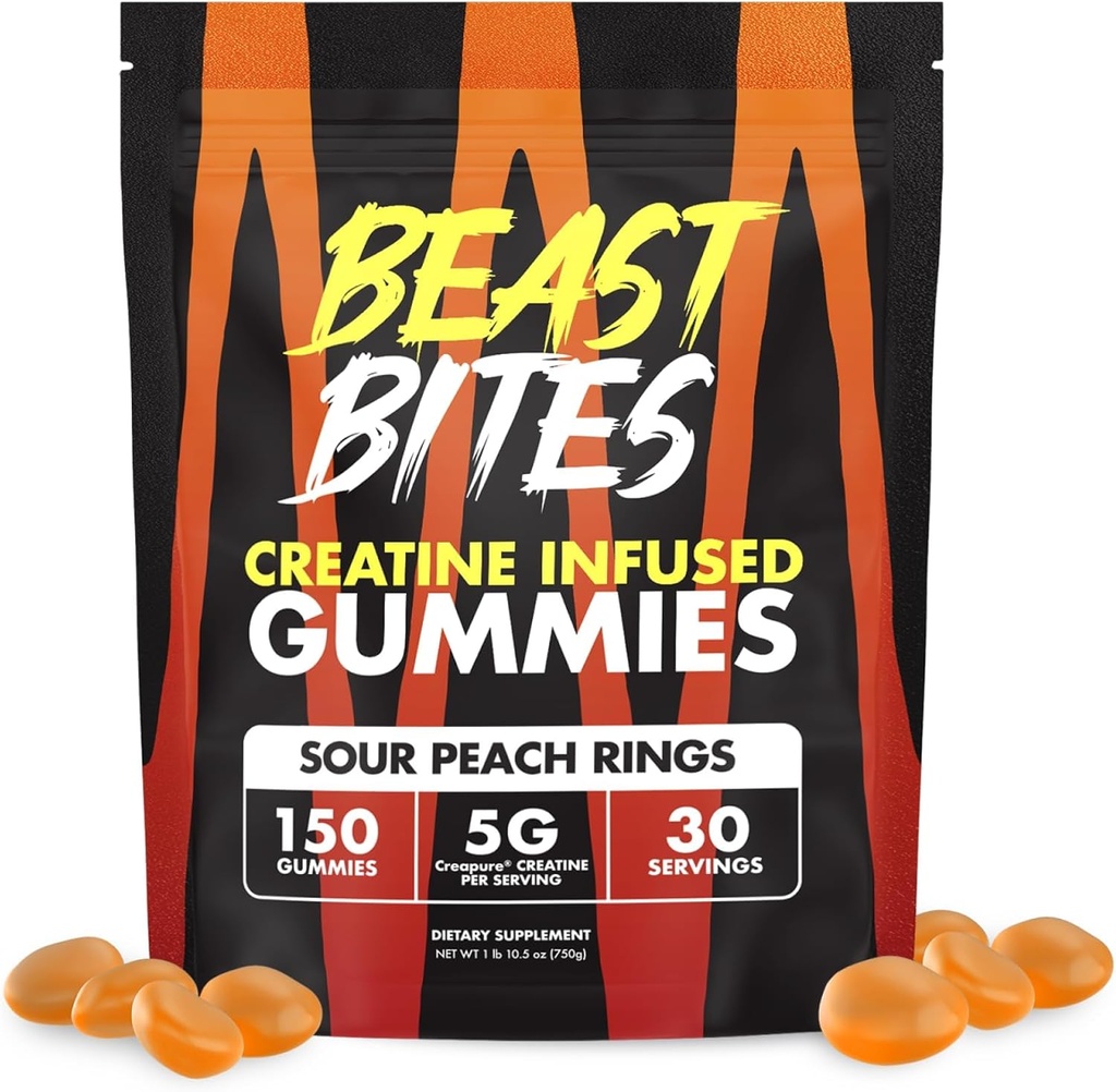 BEAST BITES - Creatine Infused Gummies - 5g Creapure Creatine Monohydrate Per Serving - NSF zertifiziert für Sport - 30 Servietten