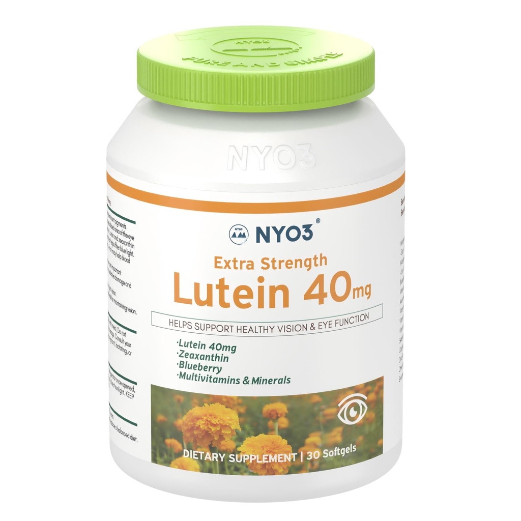 NYO3 Lutein & Zeaxanthin 40mg with Blueberry, Eyes Vitamins and Mineral Supplement– Multivitamins for Eye & Vision Health | Antioxidant Support, 30 Softgels
