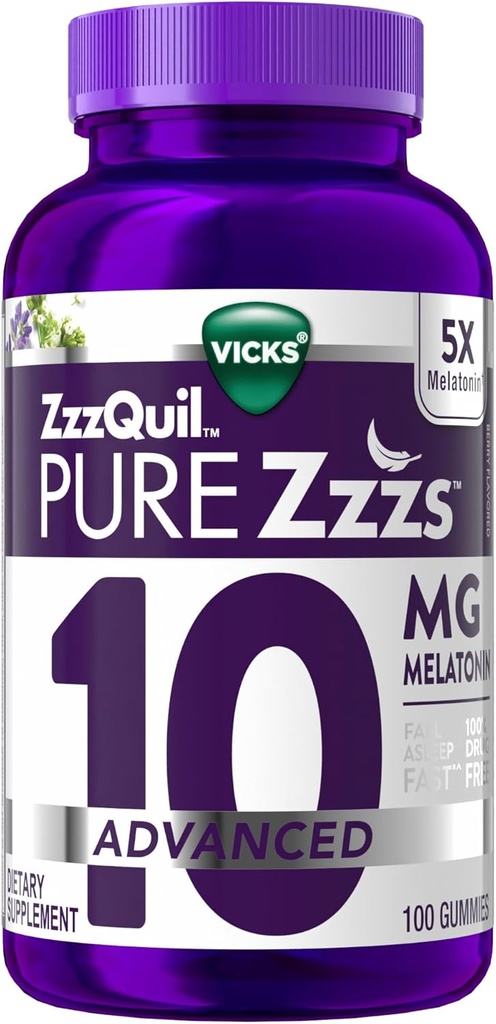 ZzzQuil 순수 Zzzs 고급 Melatonin Gummies, 성인 Berry 맛을위한 Chamomile & Lavender와 수면 보조, 100 조사