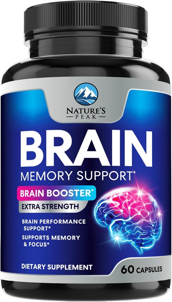 Brain Memory Supplement - 3X Styrke Nootropics for konsentrasjon, klarhet og fokus Support - Hjerne Helse Kognitive vitaminer med Bacopa, Fosfatidyserin & DMAE, Brain Booster Piller, 60 Kapsler