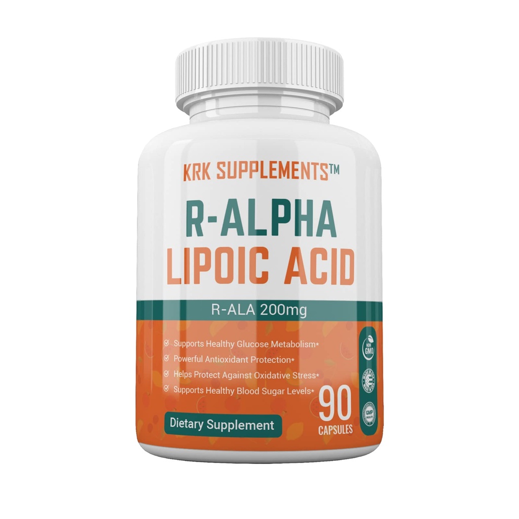 KRK SUPPLEMENTS 1 Pack R-ALA R-Alpha Lipoic Acid 200mg 90 Capsules