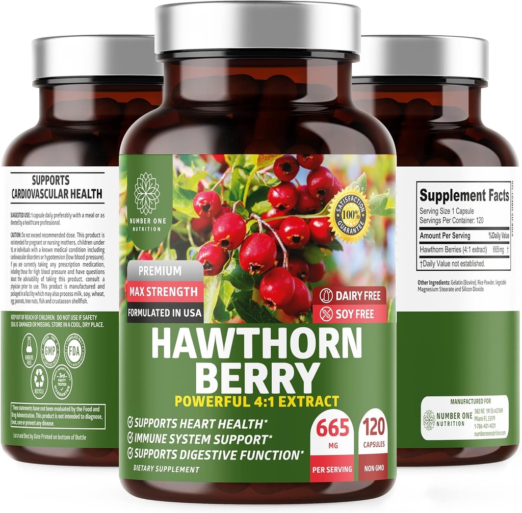 N1N Premium Hawthorn Berry Capsules [Max Strength, 2660mg] All Natural Hawthorn Extract Supplement för att stödja immunitet, 120 Caps