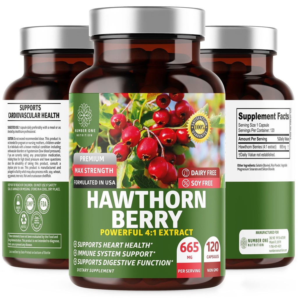 Number One Nutrition N1N Premium Hawthorn Berry Extract, Max Strength Hawthorn Berry Capsules to Support Immunity, 120 Count