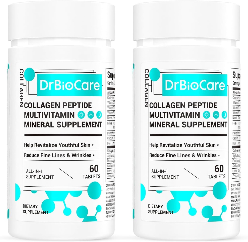 DrBioCare kollageenpeptiidid naistele, ilu vitamiinid ja mineraalsed toidulisandid, sisaldab D3-vitamiini, probiootikume naistele ja kollageenpeptiide, B-vitamiini kompleksi, E 120 tabletti