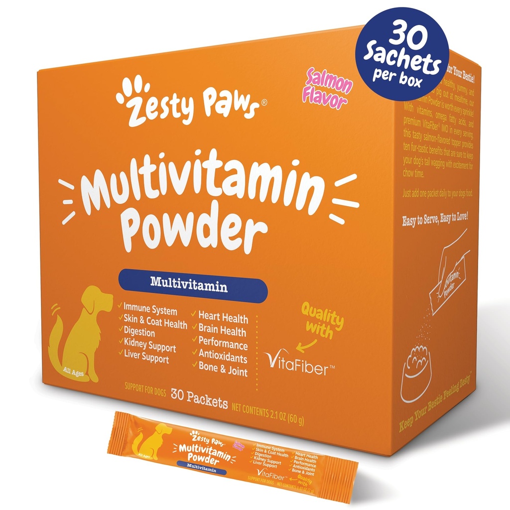 Zesty Paws 10-in-1 Dog Vitamins - Dog Multivitamin Powder, Salmon, 30 Ct