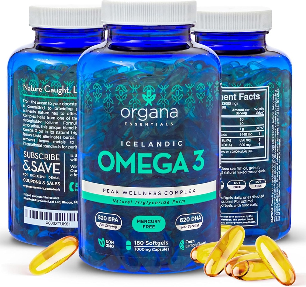 Omega 3 Fischöl 2.000 mg - High EPA 820 mg + DHA 620 mg - 180 Triple Strength Burpless Lemon Flavored Softgels