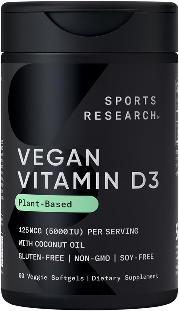 İctimai Araşdırma Vegan D3 5000IU (125 mcg) ilə Coconut Oil ilə 100% Bitki-based Vitamin D, Birləşmiş və İmmune Support / Avtomobilrageenan Free, Vegan & Sertifikatlaşdırılmış GMO (60 Softgels)