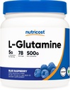 Nutricost L-Glutamine pulver (500 gram) (blå bringebær)