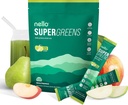 Nello Supergreens Superfreens Drink Mix with Chlorella, Moringa, Spark, Brocław, Digestive Enzymes, and Probiotics . . Apple Pear Flavor, 20 Servings, Travel Pack