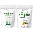 Micro Ingredients Oil of Oregano Softgels 300 Count & Vegan Omega 3 Algae Oil Supplement Bundle 2 Pack | Carvacrol & Thymoquinone | Full Spectrum Omega-3 Alternative