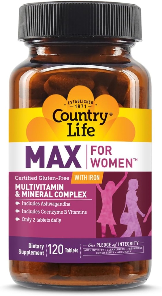 Country Life Max voor vrouwen - Multivitamine en Mineraal Complex, IJzervrij - 120 tabletten