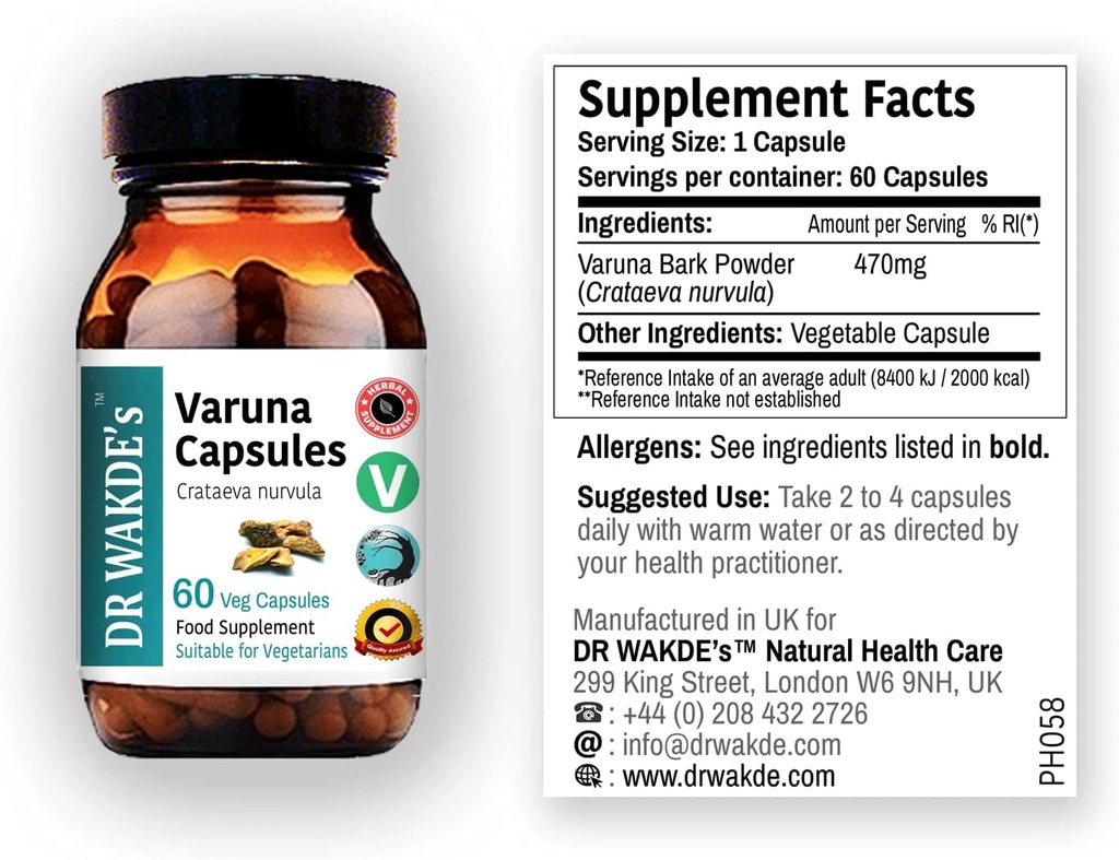 Varuna Capsules von DR WAKDE (Crataeva nurvula, 60 Veg Caps, Plant-Based Supplement, Ayurvedic Herb, All Natural, Vegan)